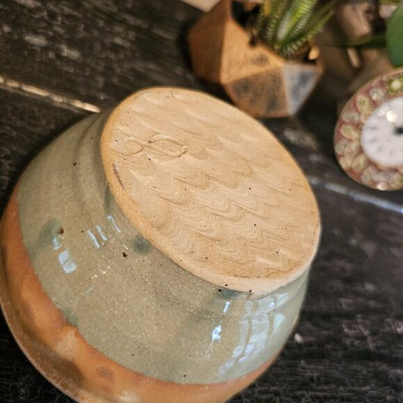 Hand Thrown Ceramic Soup Bowl in Sage Green and Tan - Picture 3 of 6